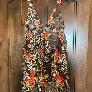 Floral V-Neck Top - Brown and Red